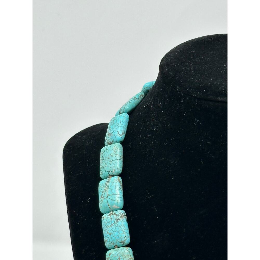 Vintage Flat Slab Turquoise Necklace Magnetic Clasp 18" - Picture 3 of 7